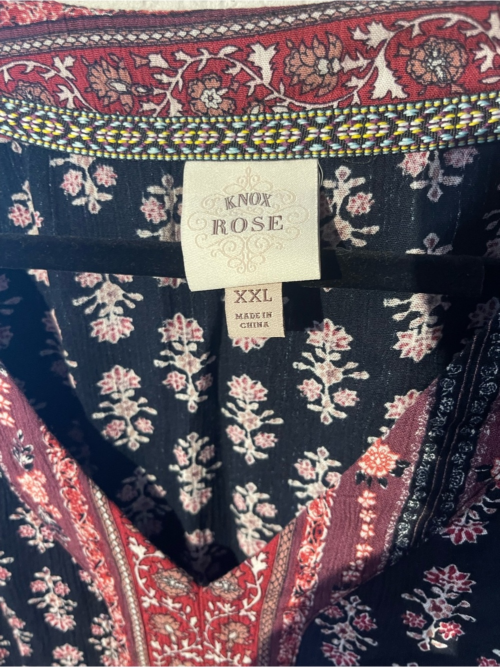 Knox Rose Black Boho Maxi Dress with Red Trim - Picture 4 of 9